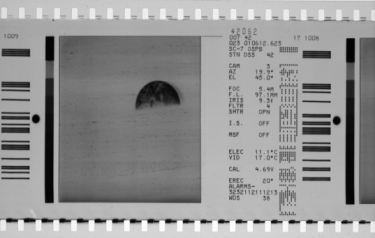 Typical film image from Surveyor mission with a CRT display (left) and associated data fields (right)