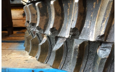 A damaged brass worm gear from the production line in Concord, Canada