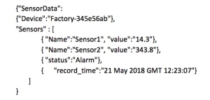 Figure 3. Example of a sensor output in JSON format – Image copyright of Premier farnell