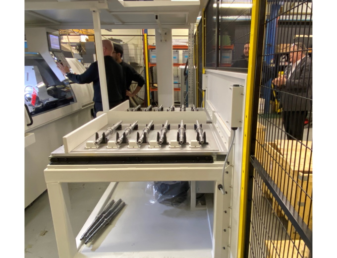 Providing that the input and output trays at either end of the cell are loaded and unloaded by operators accordingly, the FANUC robotic automation system will feed the three machines constantly