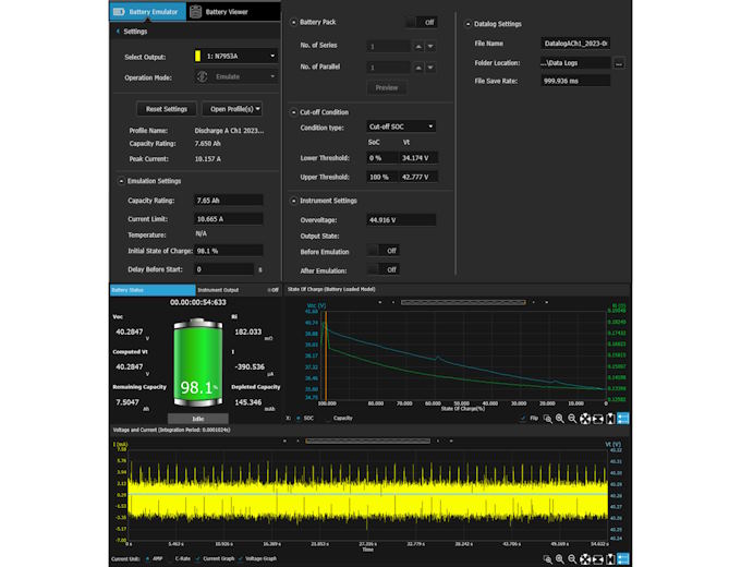 Figure 2: Example of advanced emulation and test software running an emulation operation mode setting and the completed test result